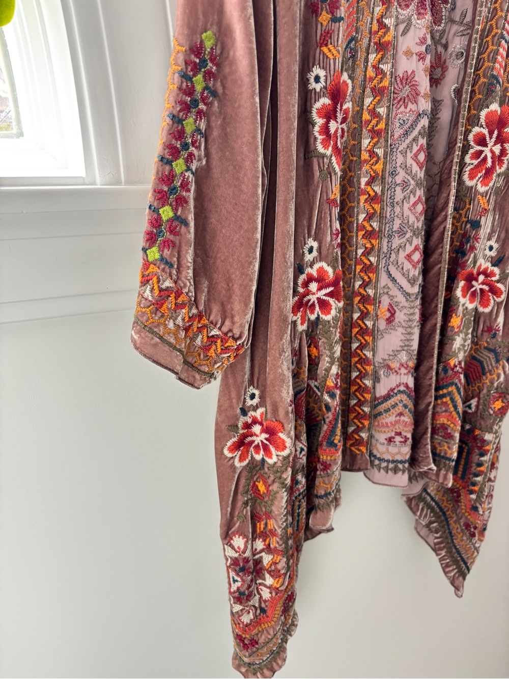 Johnny Was Waleska Velvet Silk Draped Cardigan S Rose Kimono Embroidered Boho - Picture 10 of 15